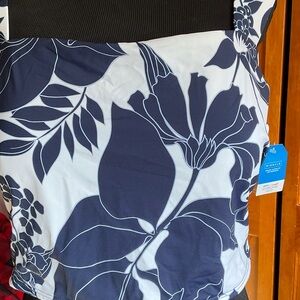 Lands' End Navy and White Floral Bikini Top